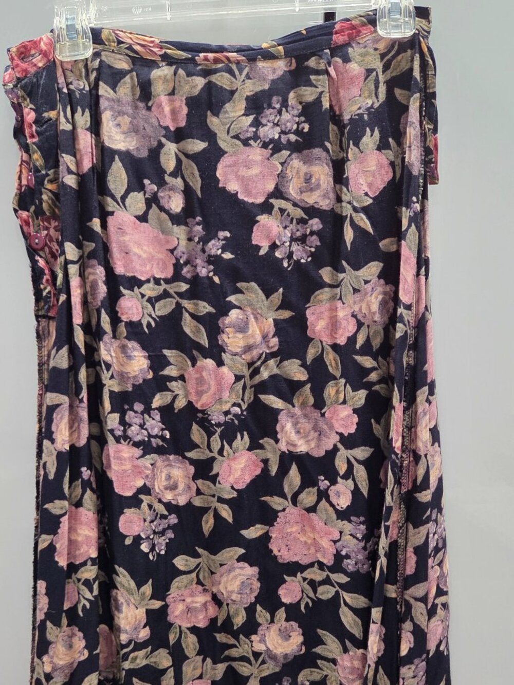Long skirt with grunge-aesthetic with its muted botanical pattern and soft drape